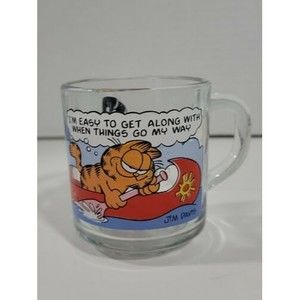 McDonald's Garfield Glass Mug with Orange, Red, Blue and White Comic Art
